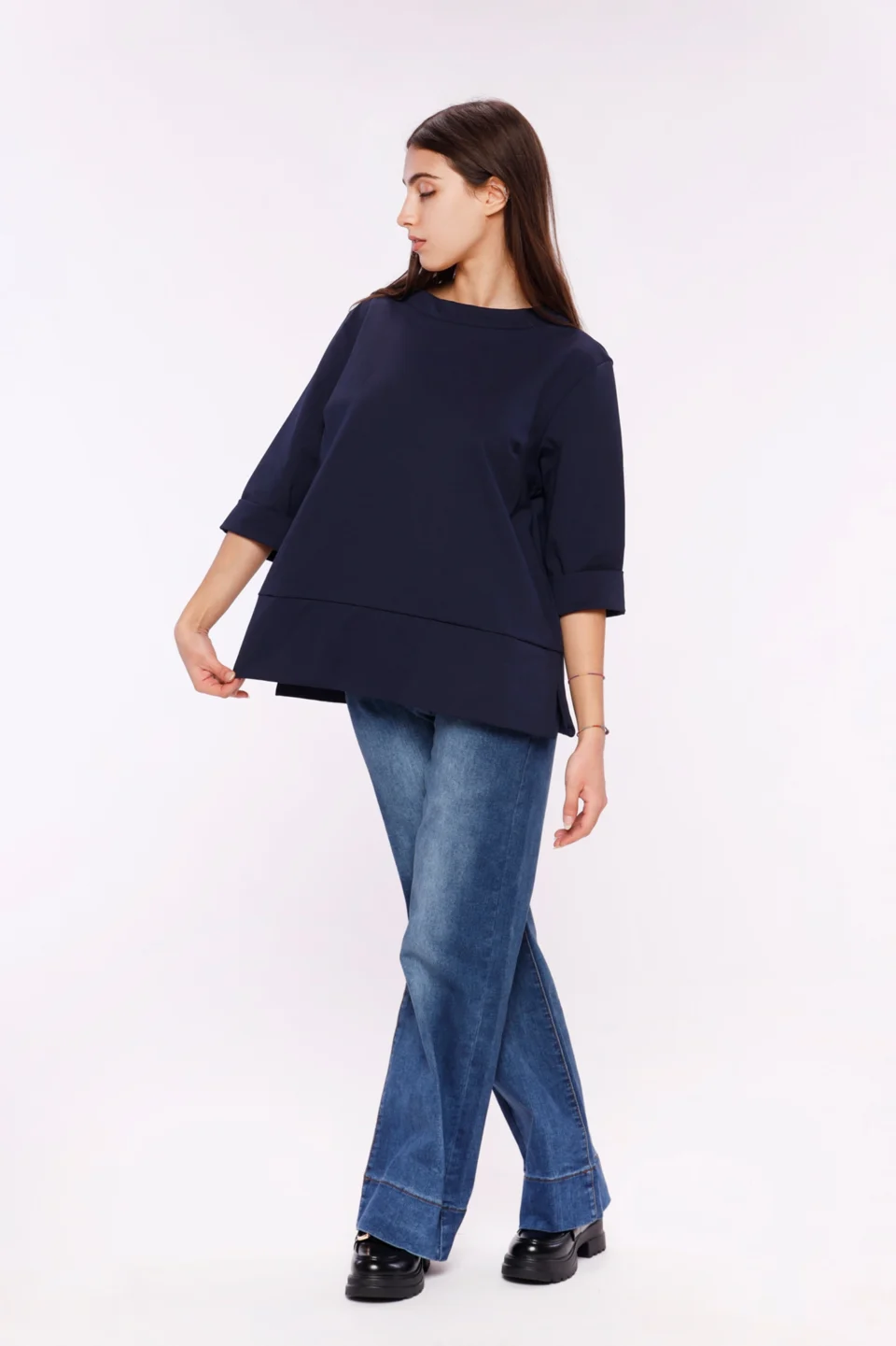 BLUSA Girocollo con manica a tre quarti e spacchetti laterali sul bordo ONEWORLD HYBRID