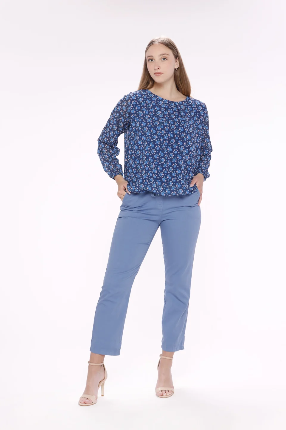 BLUSA a girocollo con fantasia di fiori ed elastico sui bordi ONEWORLD HYBRID