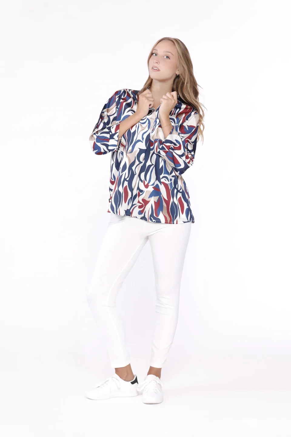 BLUSA ampia a manica lunga con scollo a giro tagliato a V sul davanti ONEWORLD HYBRID